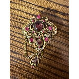 antique costume jewelry amethyst pin brooch signed by art made between 1950-1970